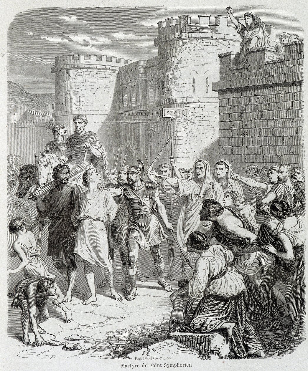 Saint Symphorien mártíromsága – a „Histoire des Popes” című könyvében, Maurice Lachatre alkotó: Unknown artist