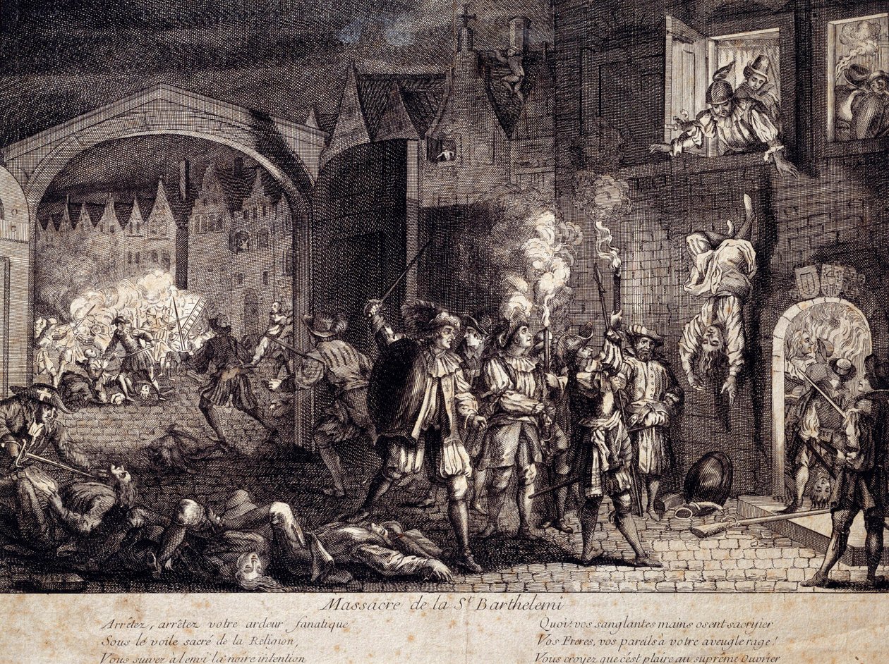 Saint Barthelemy (Saint Barthelemy) mészárlása Párizsban 1572. augusztus 24-én éjjel. 16. századi metszet. Pau, Musee Du Chateau alkotó: Unknown artist