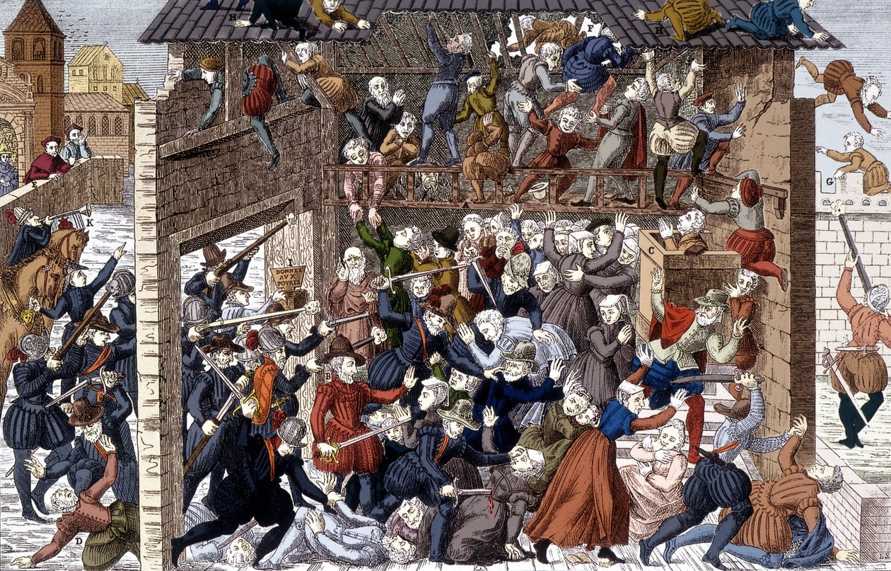 Wassy (Vassy) mészárlása 1562. március 1-jén I. Lotharingiai Ferenc, Guise 2. hercege (1519-1563) alatt. alkotó: Unknown artist