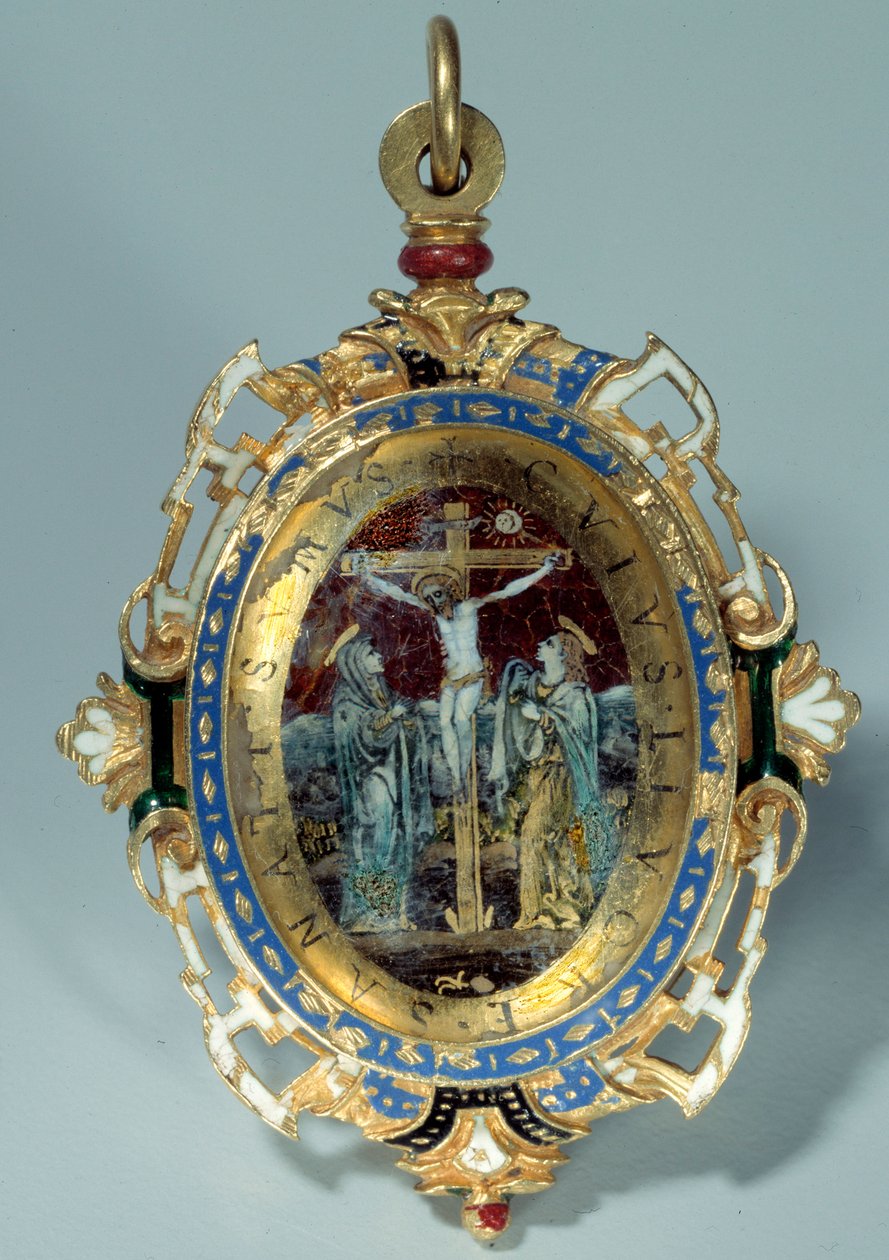 A kerek arany dudoron e-mailben küldött érem a keresztre feszítést és az Egyiptomba menekülést díszíti. A 16. századi Sun debütálása. h. 7 cm. Párizs. Louvre múzeum alkotó: Unknown artist