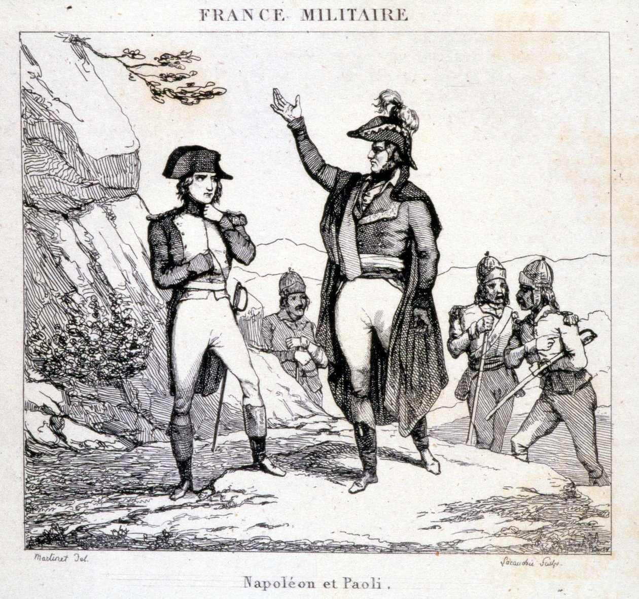 Napóleon Bonaparte és Pasquale vagy Pascal Paoli (1725-1807), Patriote Corsica találkozása. századi metszet. alkotó: Unknown artist