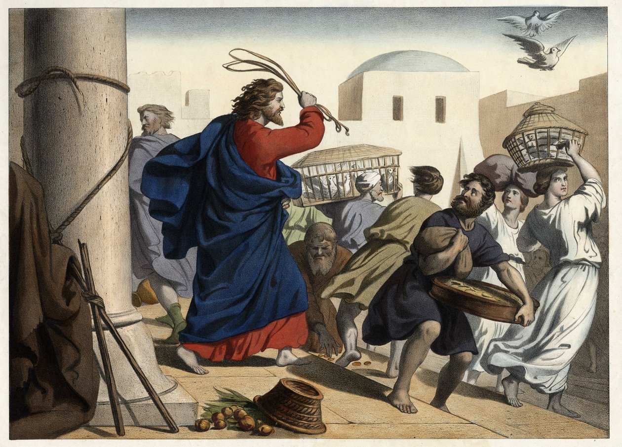 A kereskedők kiűzték a templomból. Névtelen metszet a 19. század közepéről. alkotó: Unknown artist