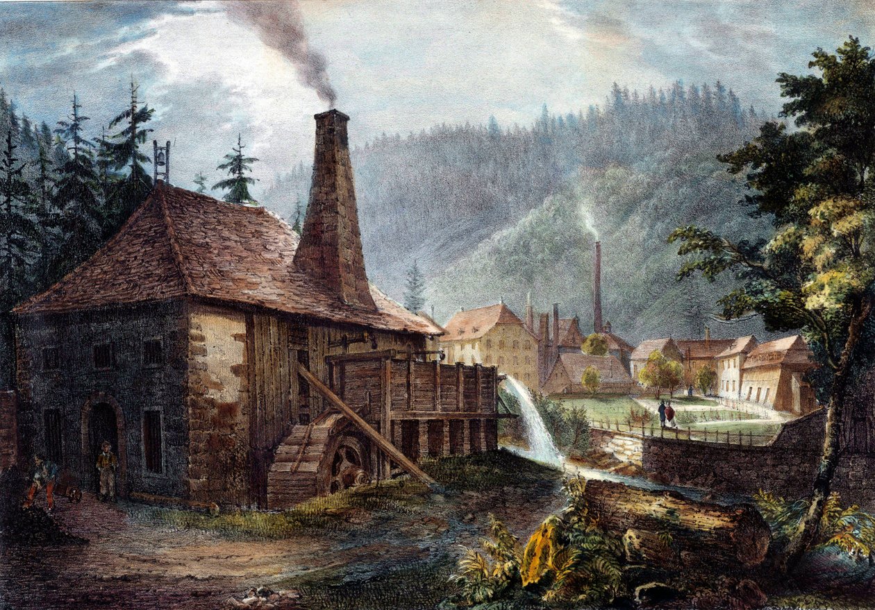 Kohászat: Framont kovácsművei. Litográfia 1850 körül. Nancy, Lorraine történelmi múzeum alkotó: Unknown artist