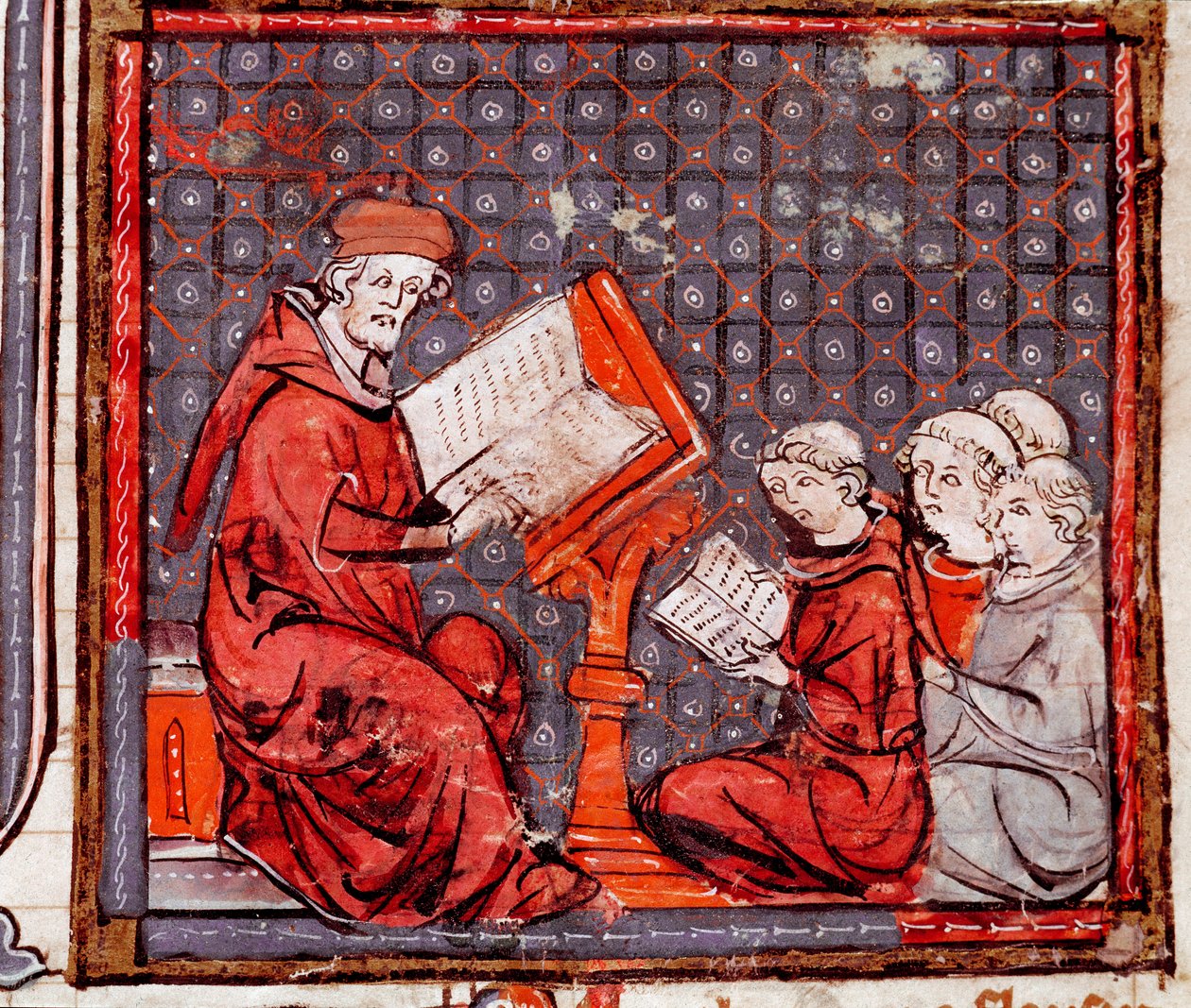 Középkor: "" A filozófia osztálya, a tanár és tanítványai""" Miniatűr a "" Grandes Chronicles de France"-ból" 1375-1379 Városi Könyvtár, Castres alkotó: Unknown artist