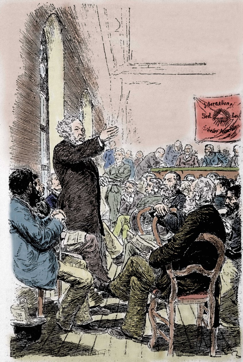 Mihail Alekszandrovics Bakunin (Bakunin) (1814-1876), orosz anarchista a svájci Bale Kongresszuson 1869 szeptemberében. alkotó: Unknown artist
