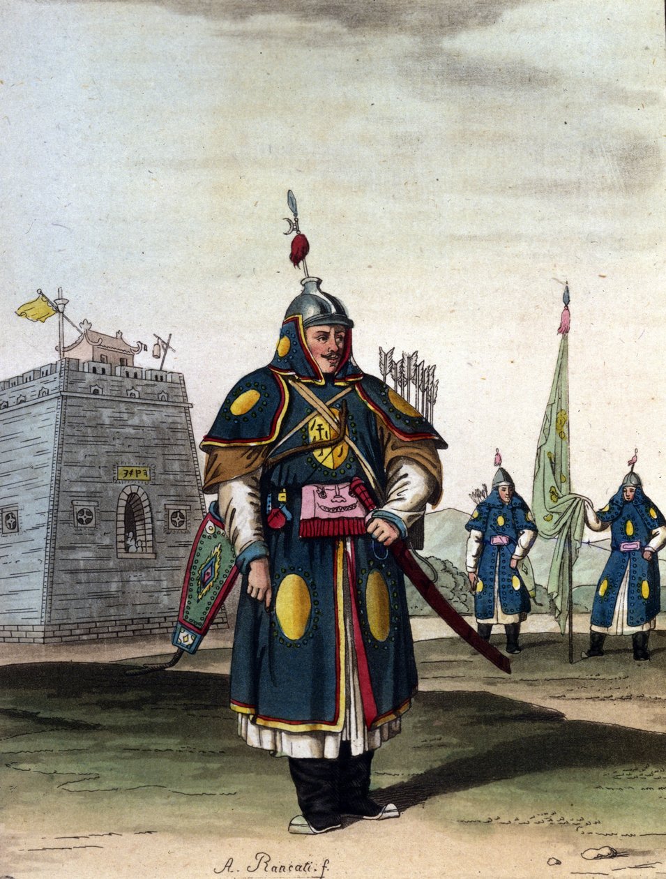 Katonai kínai mancsu - "Le costume ancien et moderne" "J. Ferrario, szerk. Milánó alkotó: Unknown artist