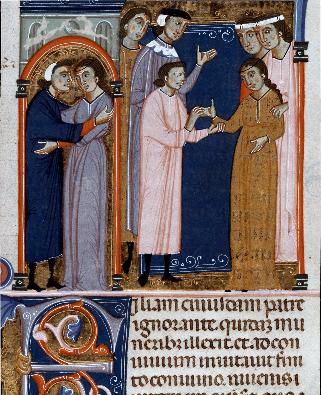 Miniatűr eljegyzési szertartás a "Decret de Gratien" ("Concordia discordantintium canonum" vagy "Decretum Gratiani") 1140-ből származó, a római katolikus egyház törvényeit és kánonjait szabályozó miniatűr eljegyzési szertartás. 14. századi Cesena alkotó: Unknown artist