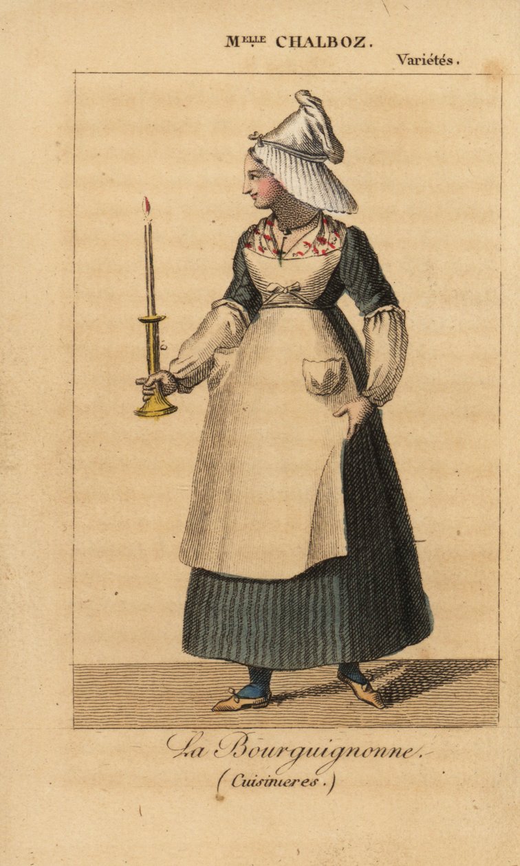 Fanny Chalboz kisasszony La Bourguignonne szerepében Nicholas Brazier Cuisinieres című darabjában a Theater des Varietesben alkotó: Unknown artist