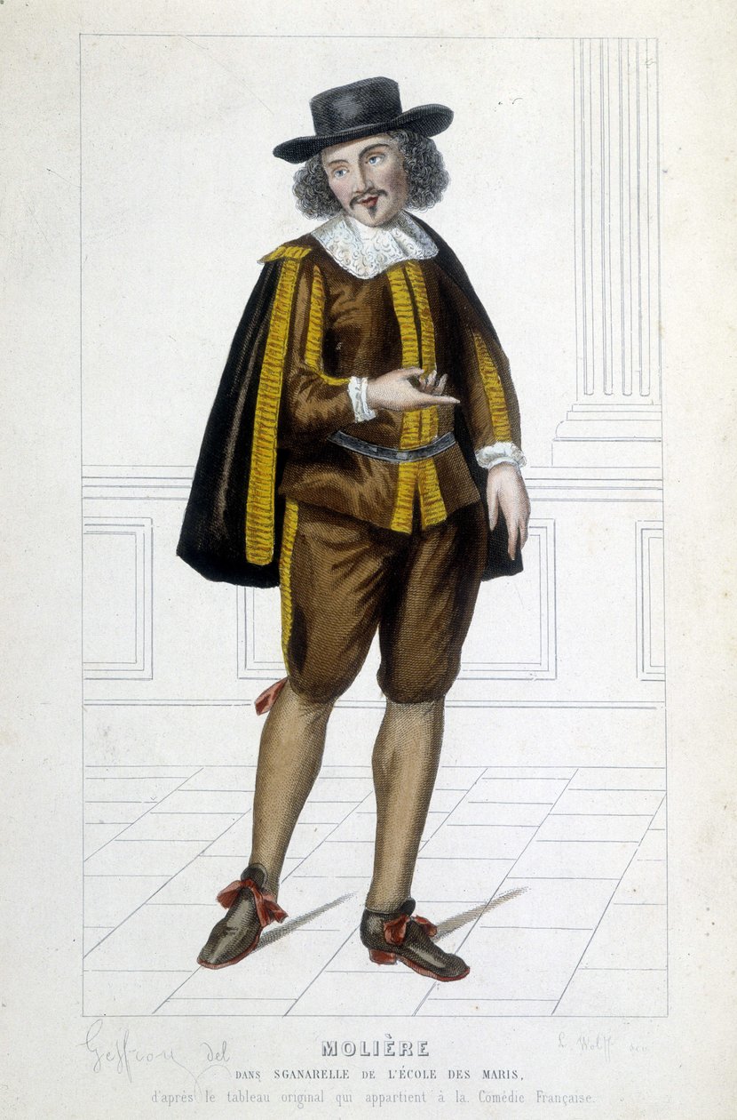 Molière Sganarelle szerepében „A férjek iskolája” című darabban alkotó: Unknown artist