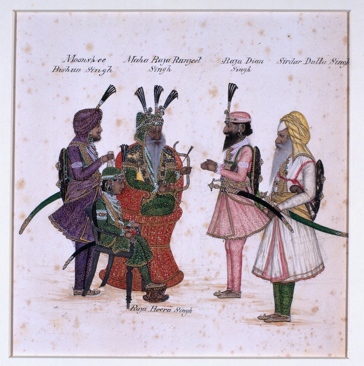 "Moonshee Bishun Singh, Maha Raja Ranjeet Singh, Raja Dian Singh, Sirdar Dulla Singh" alkotó: Unknown artist