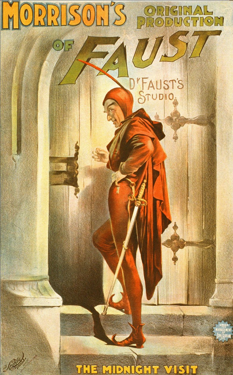 Morrison eredeti Faust-produkciója: az éjféli látogatás - egy színdarab plakátja: Faust látogatásának illusztrációja alkotó: Unknown artist