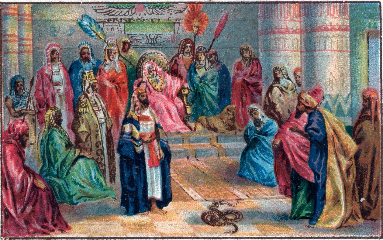 Mózes és Áron a dühös fáraó kromolitográfiája ellen a 19. század végén. alkotó: Unknown artist