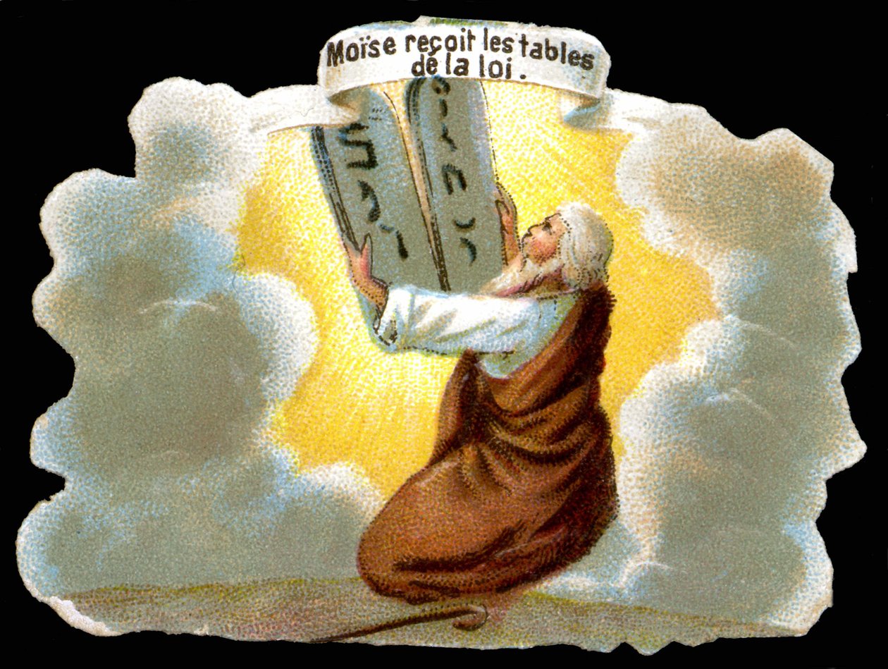 Mózes megkapja a törvény tábláit (10 parancsolat) - Króm. alkotó: Unknown artist