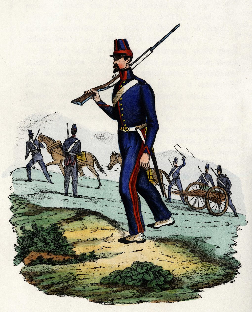 Az afrikai francia hadsereg hegyi tüzérségi zászlóalja Algériában 1830-ban. In „” Storia d