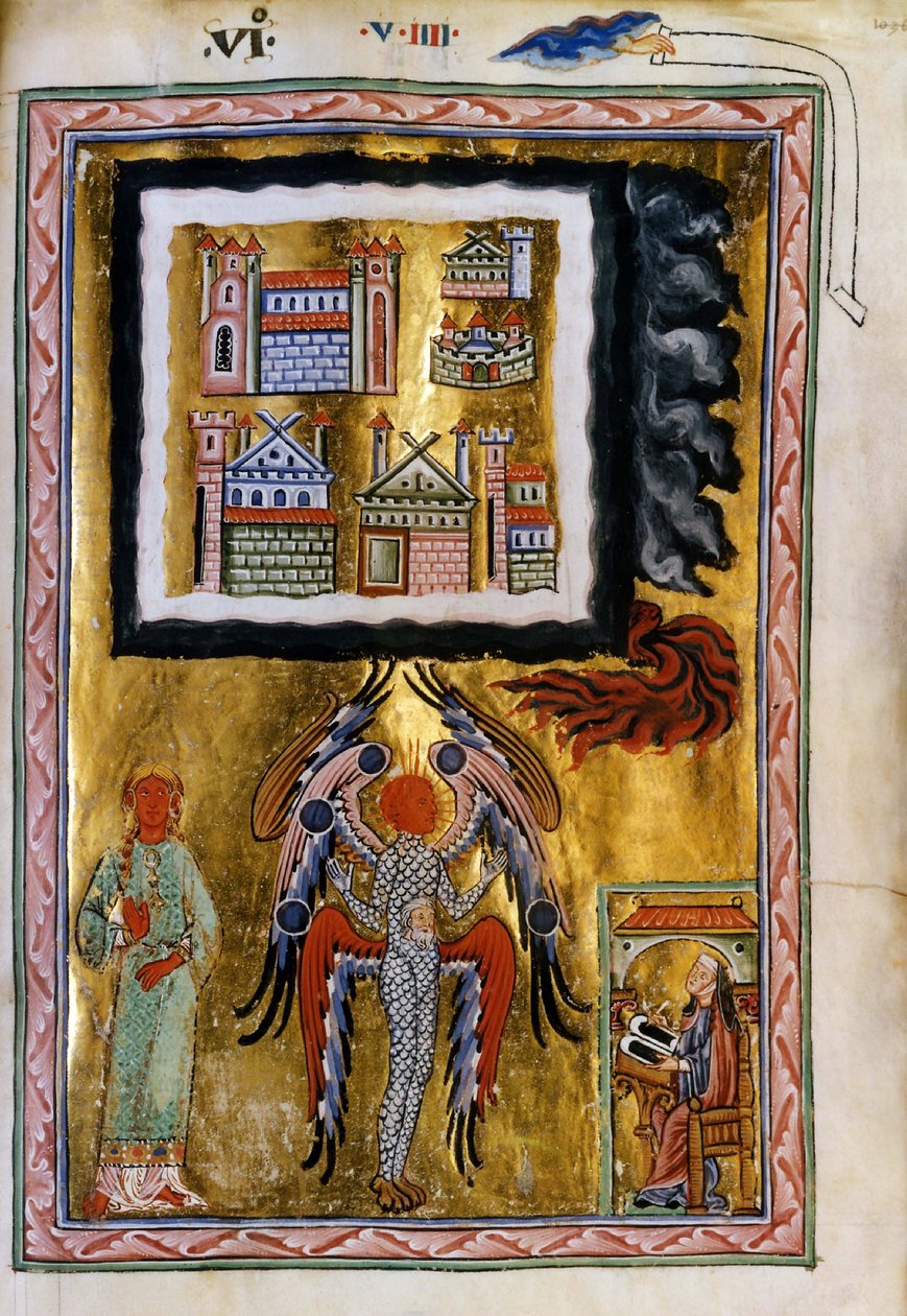 Ms 1942 A Kozmosz befejezése, Bingeni Hildegard látomása a „Liber Divinorum Operum”-ból, 1220-30 körül (gouache pergamen) alkotó: Unknown artist