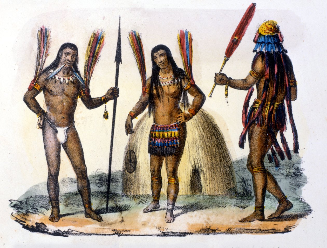 Mundrucu és Jivaros indiánok Ecuadorban. Metszet 1846-48. alkotó: Unknown artist