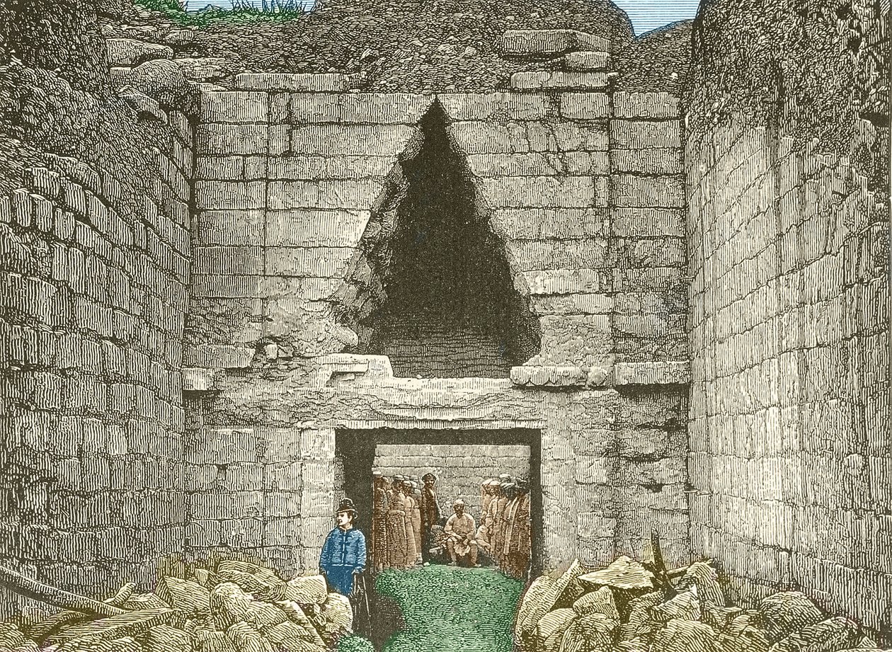Mükénész, az oroszlánok kapuja, amelyet Schliemann fedezett fel alkotó: Unknown artist
