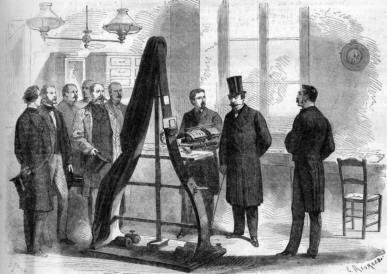 III. Napóleon 1866-ban meglátogatta a Belügyminisztérium elektromos távírójának irodáit. alkotó: Unknown artist
