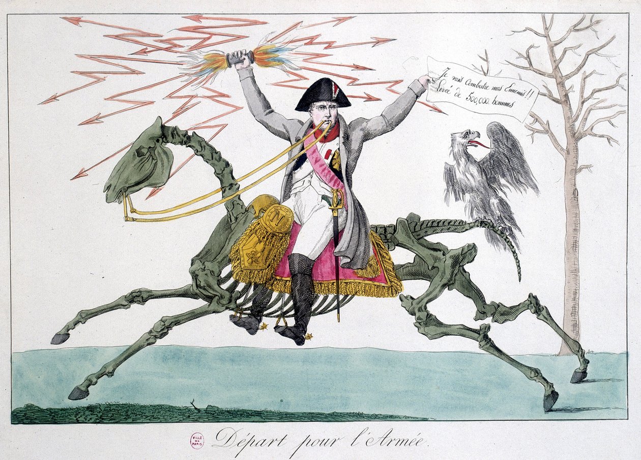 Napóleon: karikatúra egy harcos emberben lócsontvázon - a „” Napoleon 1er”-ben, karikatúragyűjtemény alkotó: Unknown artist