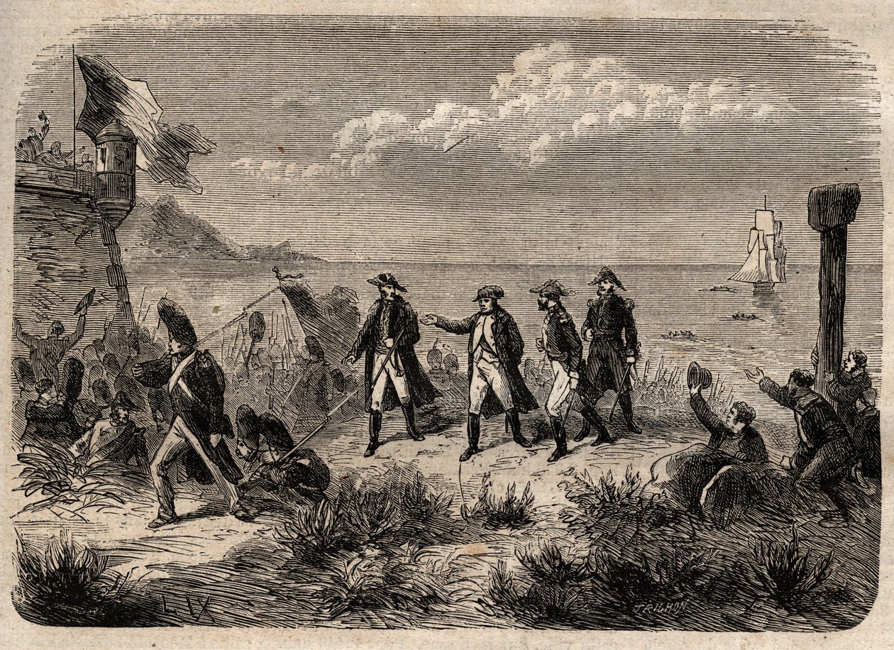 Napóleon visszatér Elbáról – „” I. Napóleon hazatérése Elba szigetéről, 1815. március 1-jén landolt Cannes-ban””” Bevésve „Illustrious popular dictionary”” - 1864 - Joseph Decembre és Edmond Allonier - alkotó: Unknown artist