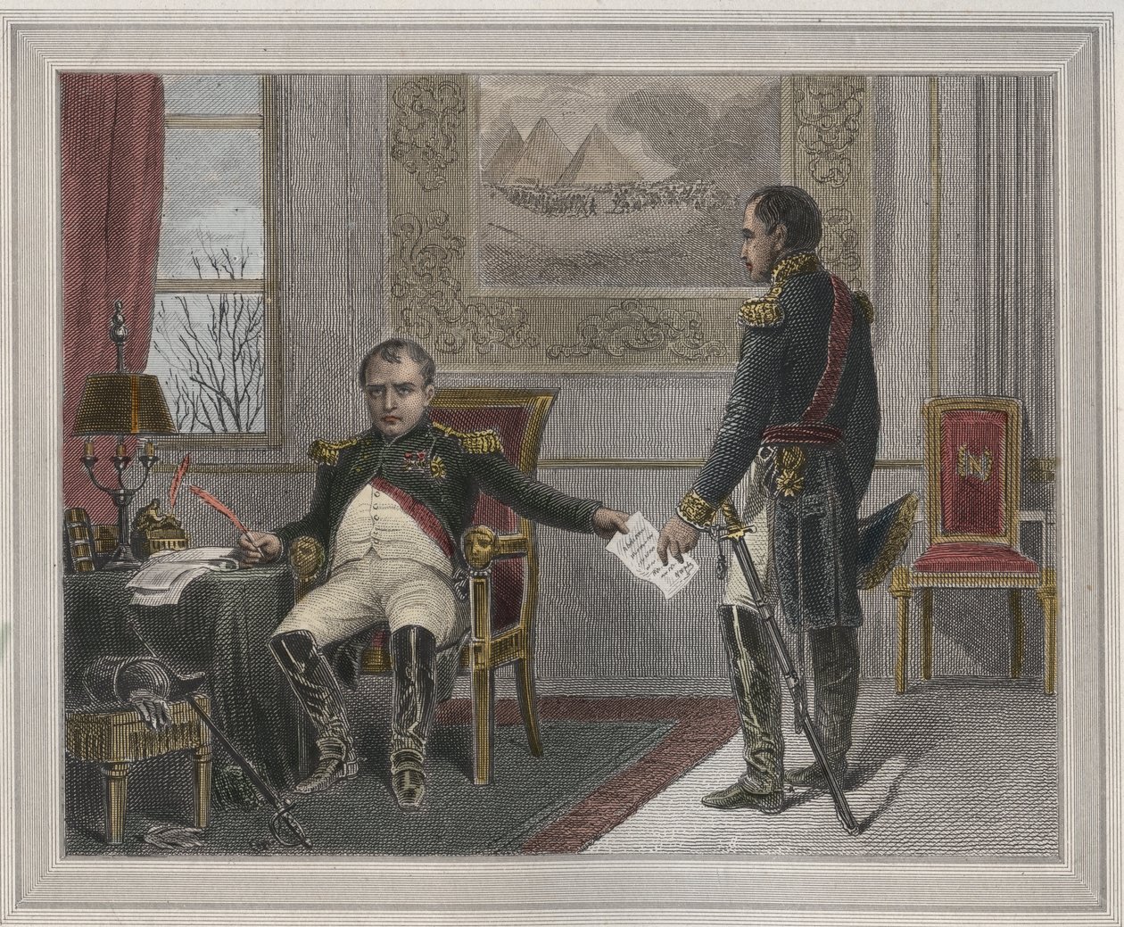 Napóleon aláírja lemondását 1814 - Napóleon Bonaparte (1769-1821) Fontainebleau-ban az első lemondásakor, aláírva 1814 áprilisában. Metszet a „Les Fastes Populaires, ou Histoire des acts heroiques du peuple et de s son, le sur sur sur sciences alkotó: Unknown artist
