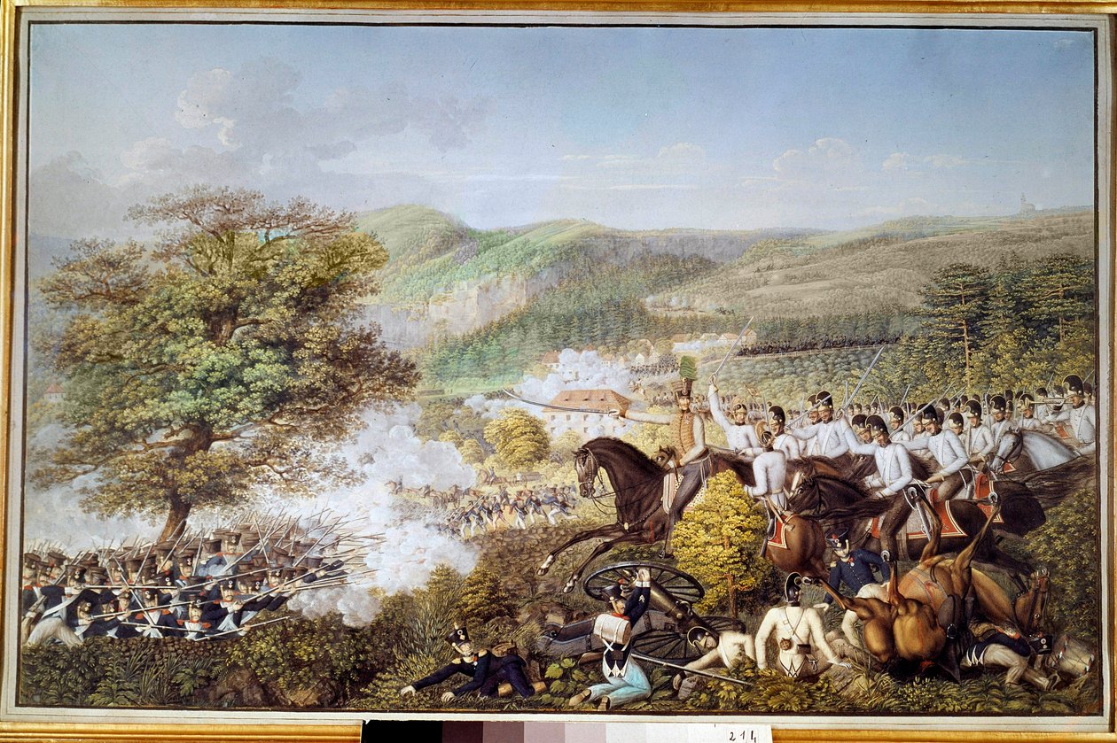 Napóleoni háború: „” A francia gyalogság a porosz lovasság ellen”” Névtelen akvarell. 1813 Berlin, történelmi múzeum alkotó: Unknown artist