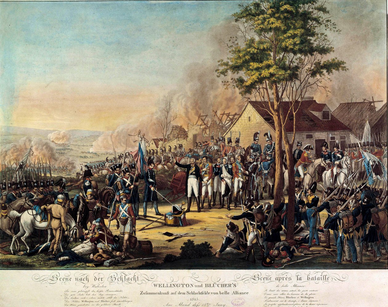 Napóleoni háborúk: Battle of the Belle Alliance vagy Waterloo nyerte meg a fegyveres erők 1815. június 18-án Arthur Wellesley, Wellington hercege (1769-1852) és Blucher herceg parancsára. alkotó: Unknown artist