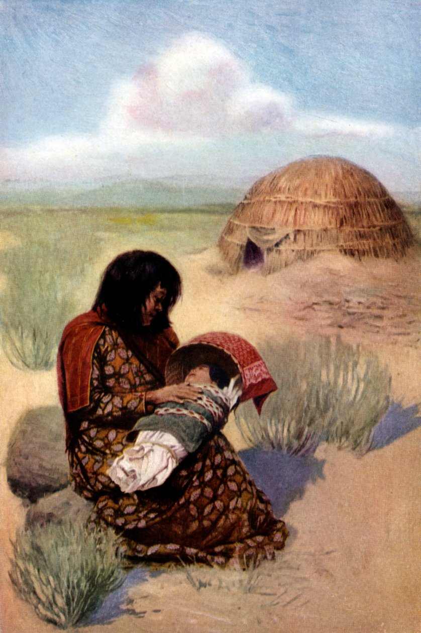 Amerikai őslakos anya a Pima törzsből származó gyermekével alkotó: Unknown artist