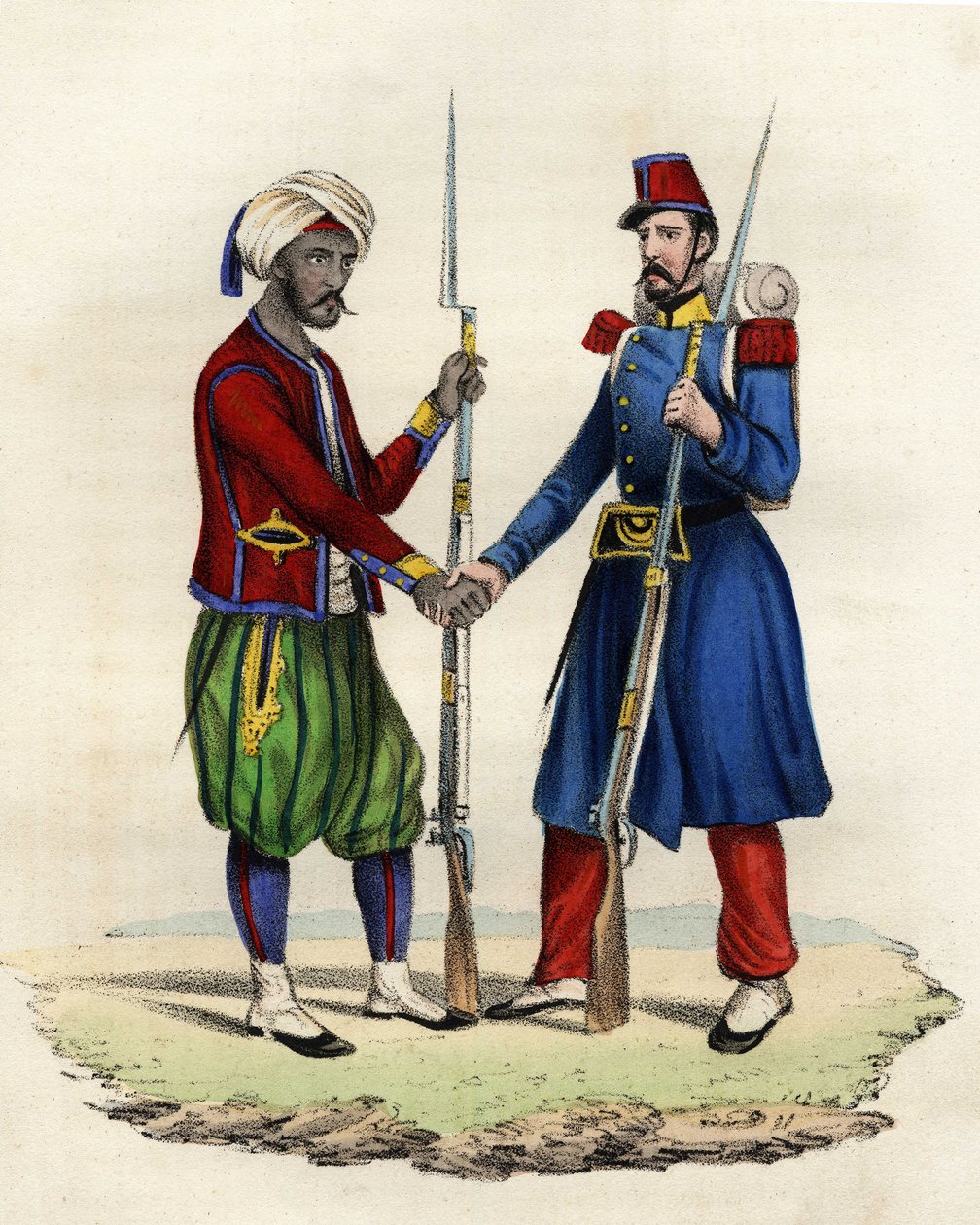 Az afrikai francia hadsereg bennszülött és francia vadászai Algériában 1830-ban. In „” Storia d