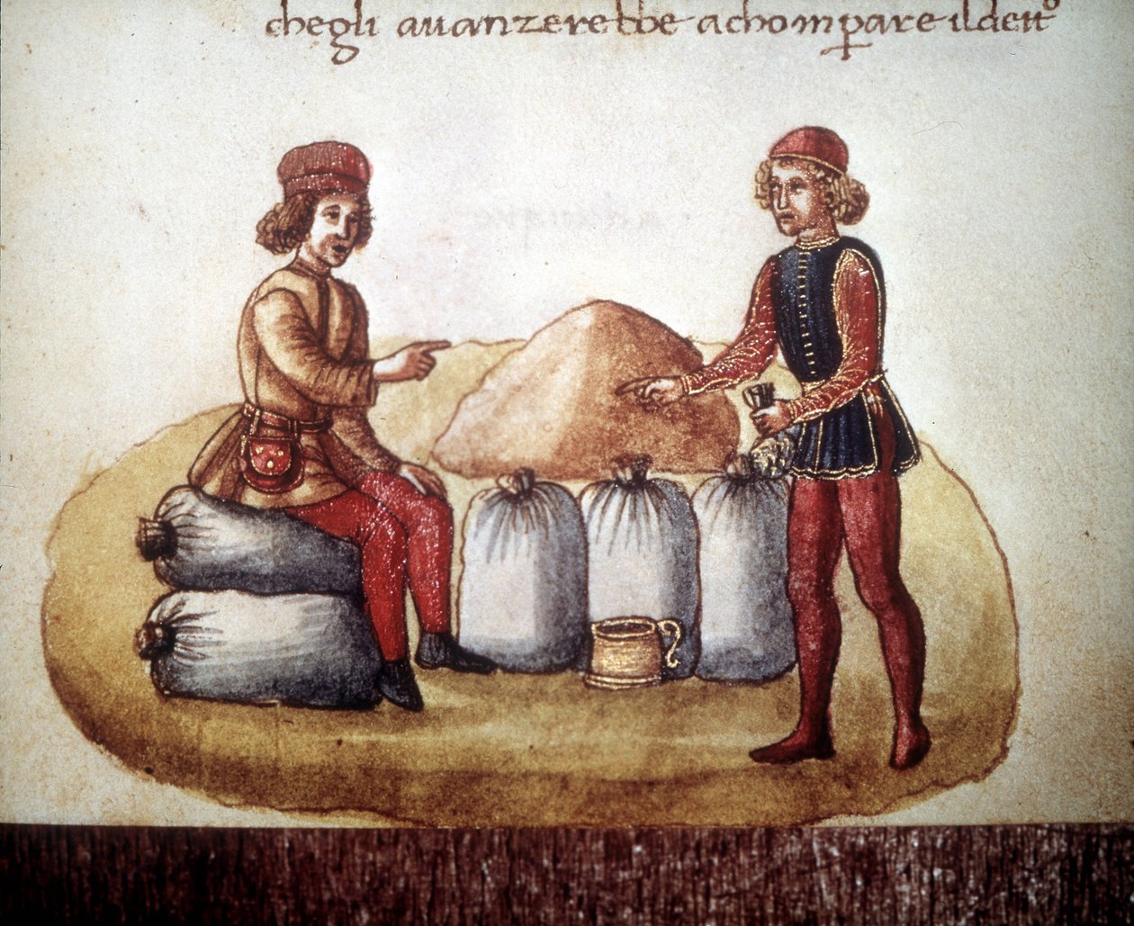 Gabonaárak tárgyalása. 15. századi kézirat. Biblioteca Nazionale de Firenze alkotó: Unknown artist