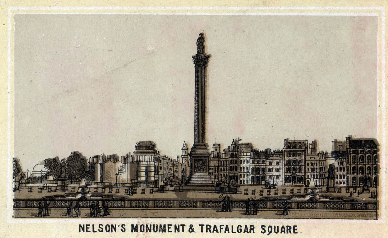 Nelson emlékműve és Trafalgar tér, Edinburgh (Edinburgh), Skócia, Egyesült Királyság. A 19. század végének kromolitográfiája. alkotó: Unknown artist