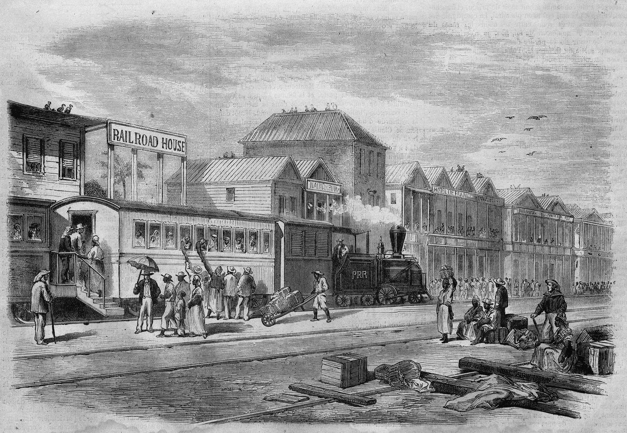 Új Granada (a mai Kolumbia): Aspinwall vasút, kiindulási pont a tranzisztikustól a Panama-szorosig. a „The Illustrated Universe”, 1866.07.04. alkotó: Unknown artist