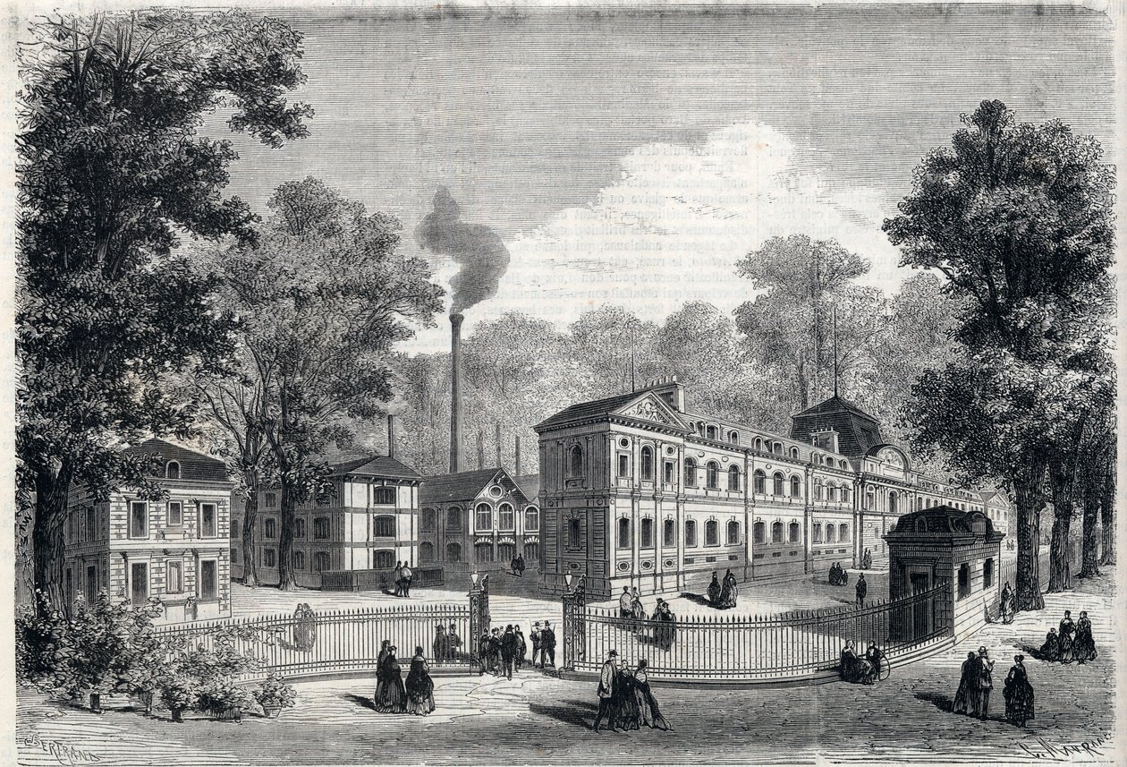 Az imperiale porcelángyár új épülete Sevresben 1868-ban. Metszet a „” L