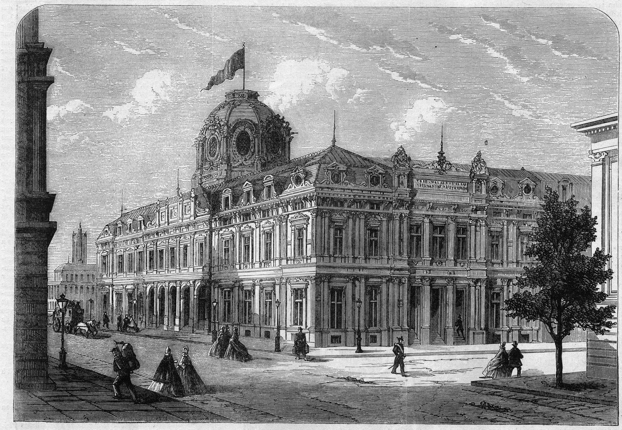 Paris Quai de Corse (korábbi Quai Desaix) új kereskedelmi udvara az Ile de la Cite-on, Antoine Nicolas Louis Bailly (1810-1892) építész tervei alapján épült Georges Eugene Haussmann prefektus (Haussmann báró) megállapodásával. alkotó: Unknown artist