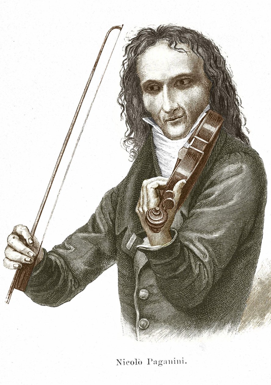 Niccolo Paganini (1782-1840) a Stradivariusán játszik (Antonio Stradivari olasz lantművész által készített hegedűt). alkotó: Unknown artist