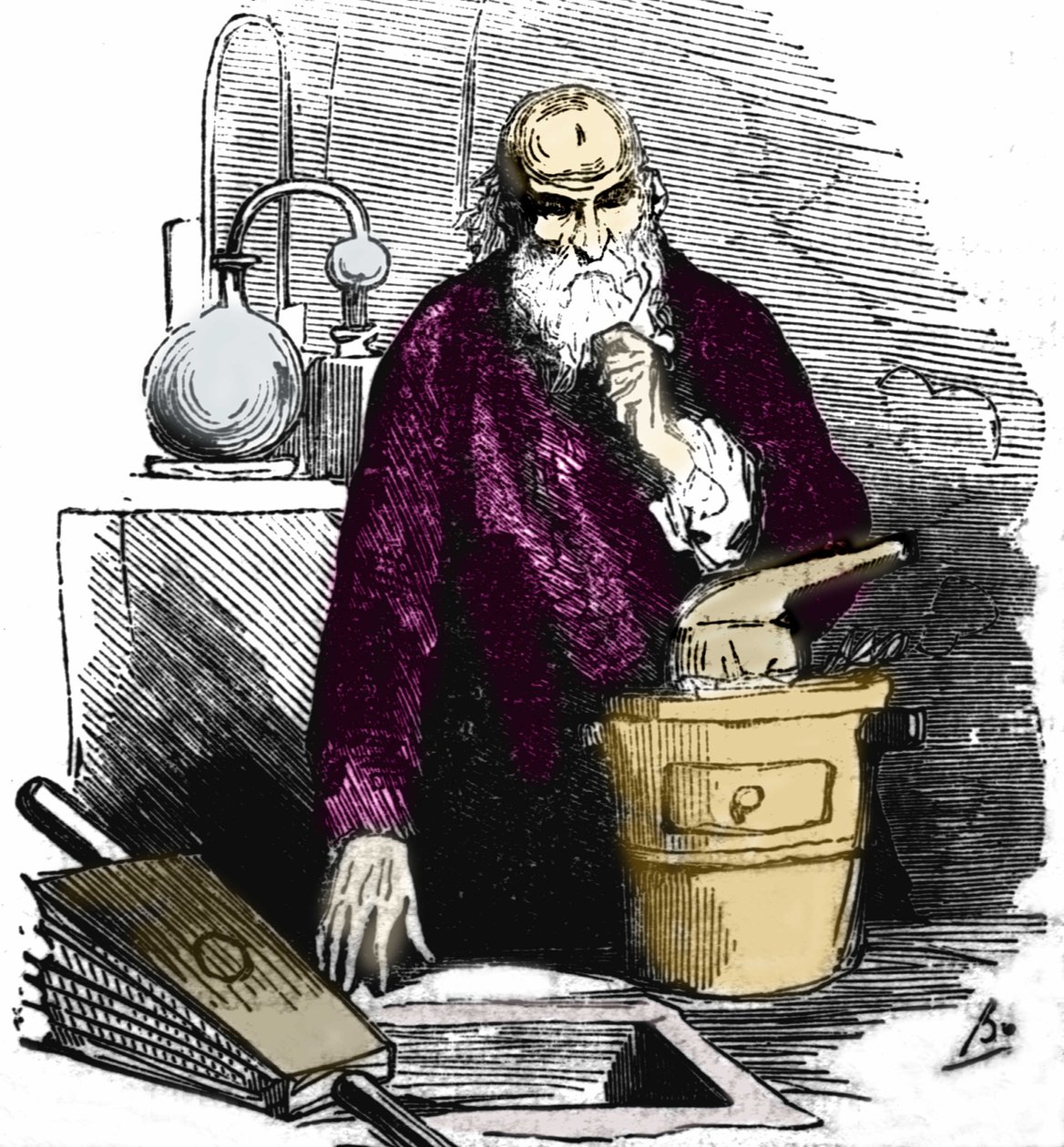 Nicolas Flamel (1330 - 1418) a laboratóriumában. alkotó: Unknown artist