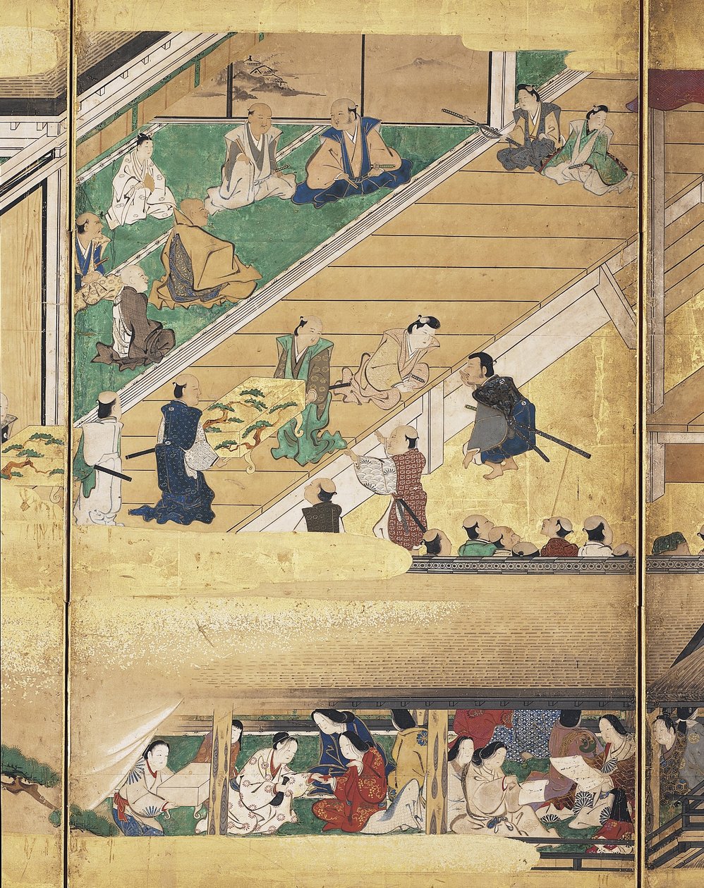 Noh Play: Funa Benkei (tinta, színek és arany papíron, hat paneles képernyő) alkotó: Unknown artist