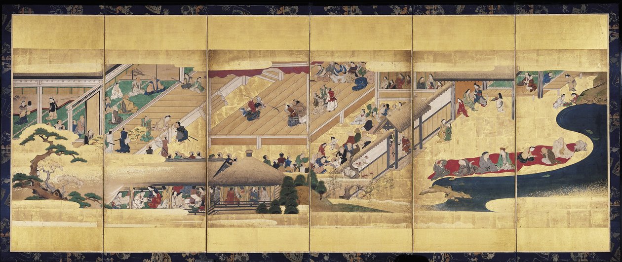 Noh Play: Funa Benkei (tinta, színek és arany papíron, hat paneles képernyő) alkotó: Unknown artist