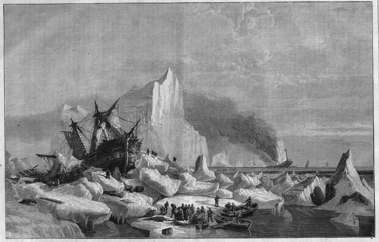 Norvég jégen fogott hajók a Spitzberg-parton a Jeges-tengeren alkotó: Unknown artist