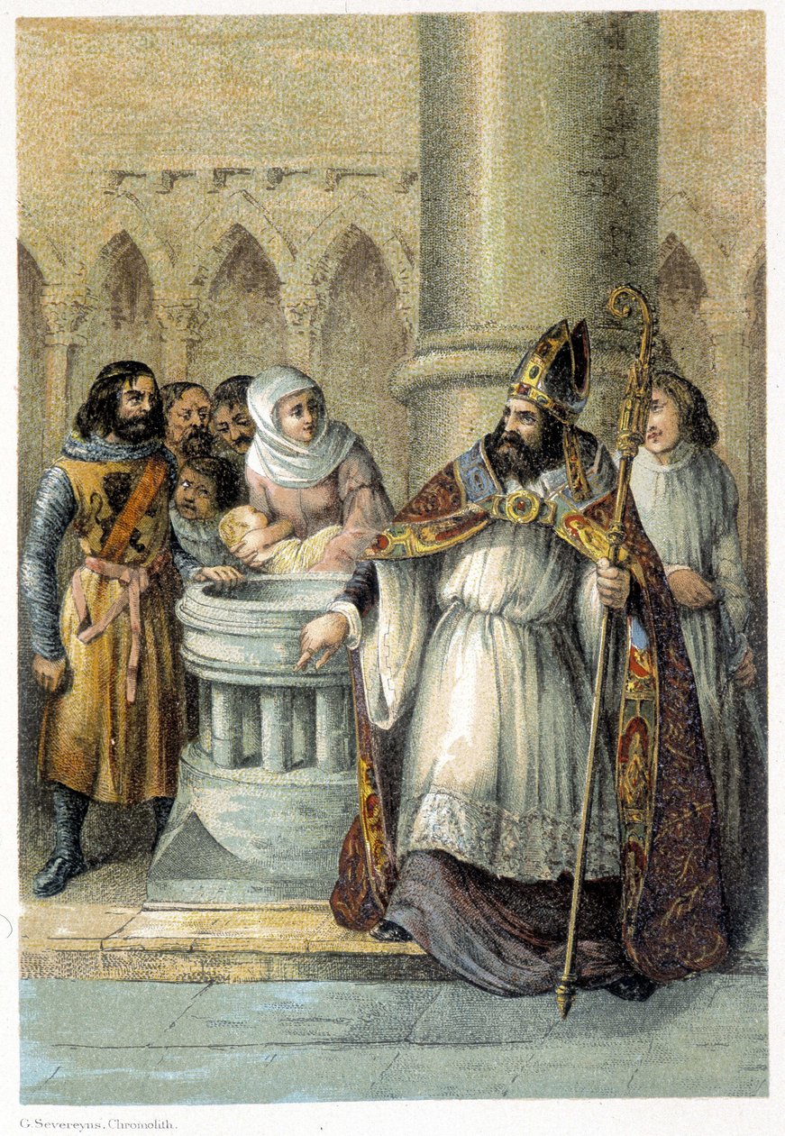 Notger (930 - 1008), Liege eveque III. Otton (980-1002), német király megkeresztelkedése idején. századi kromolitográfiája. alkotó: Unknown artist