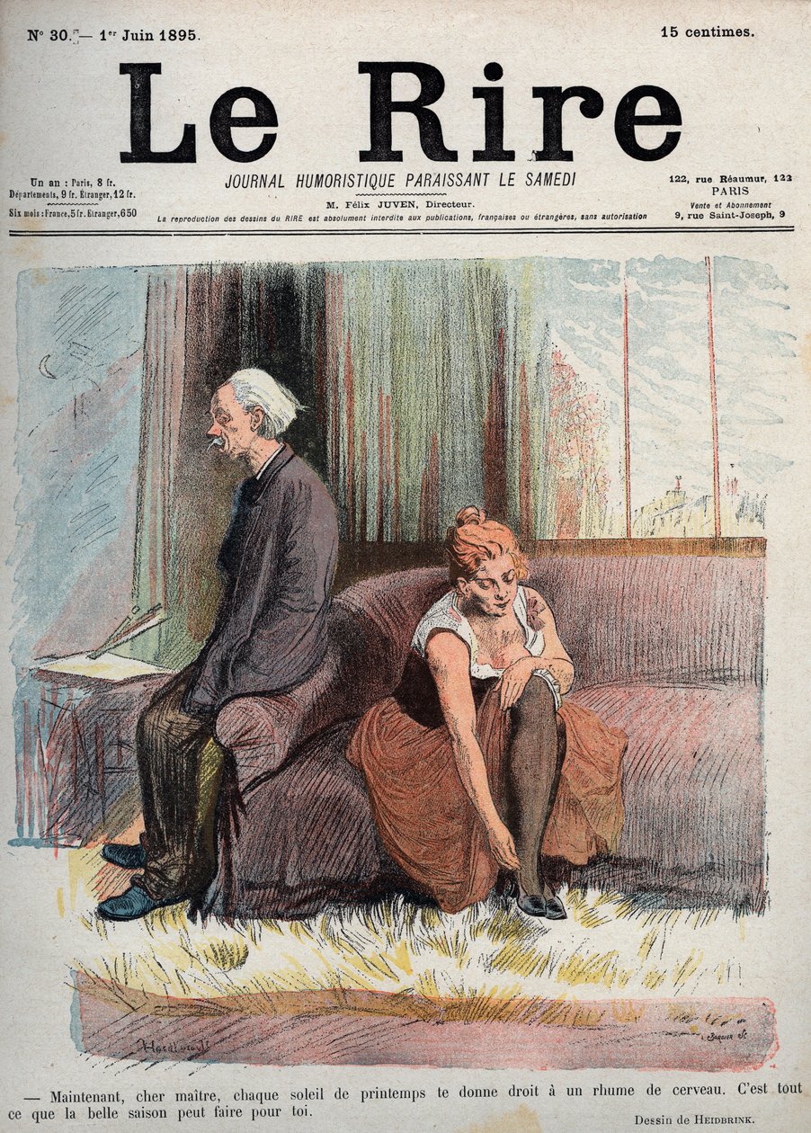 Most, kedves mester, minden tavaszi nap jogot ad az agyfázáshoz, ennyit tehet érted a jó évszak – Oswald Heidbrink rajza a szombaton megjelenő The Laughter Humouristic Journal 30. számában. Június 1. alkotó: Unknown artist