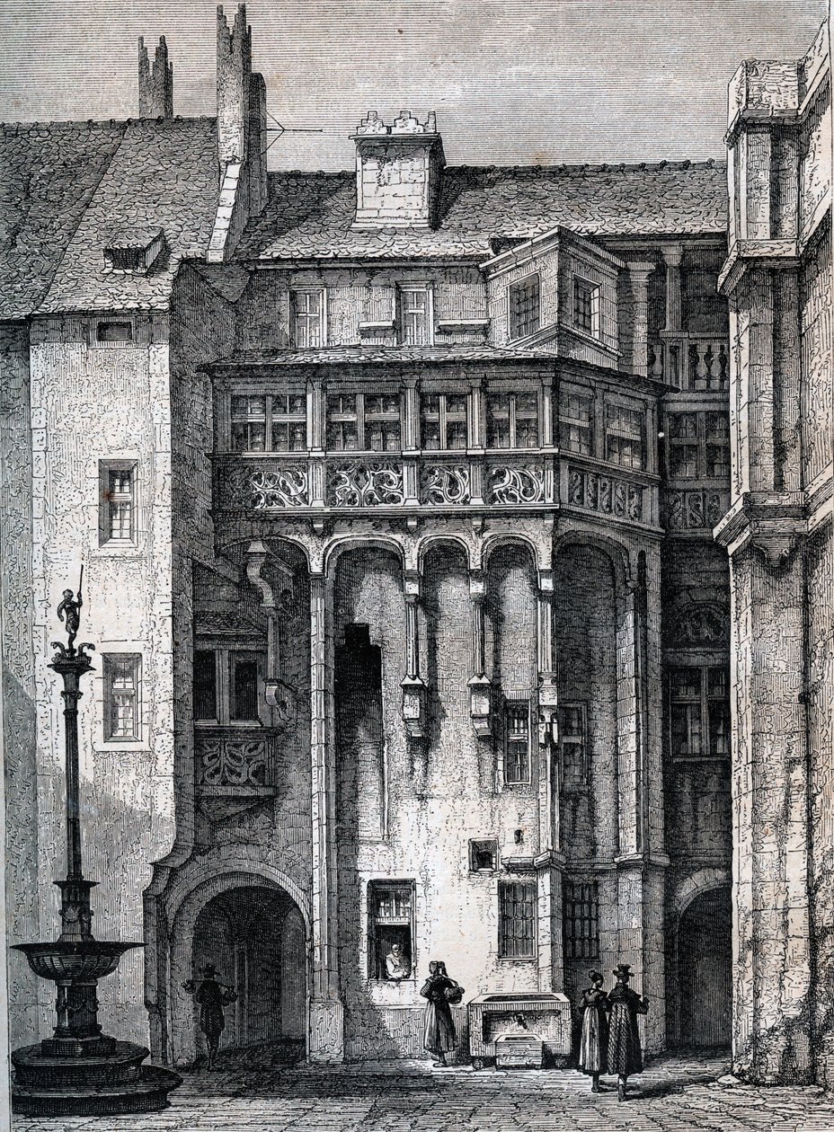 Nurnberger Rathaus - a nürnbergi városháza udvara - metszet 1867 körül alkotó: Unknown artist