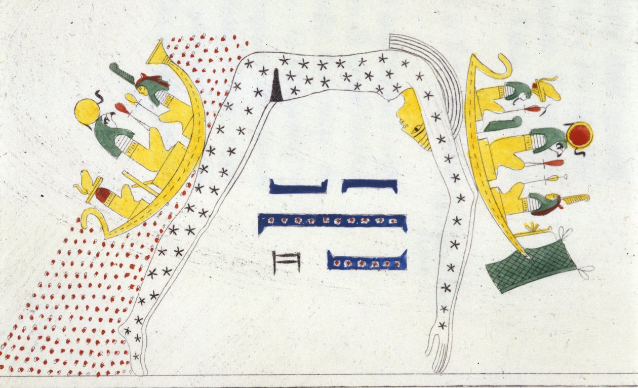 Dió, az ég egyiptomi istensége és a Nap barque – Ippolito Rosellini (Rossellini) „”Egyiptom és Felső-Núbia emlékművei”-ben. alkotó: Unknown artist