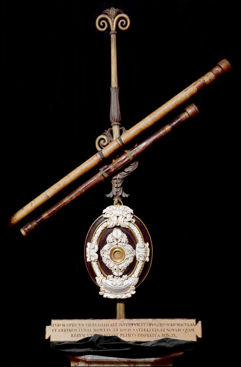 Galileo vagy Galileo Galilei (1564-1642) objektívlencséje és csillagászati ​​előlapja. 1610. A Tudománytörténet Múzeuma, Firenze alkotó: Unknown artist