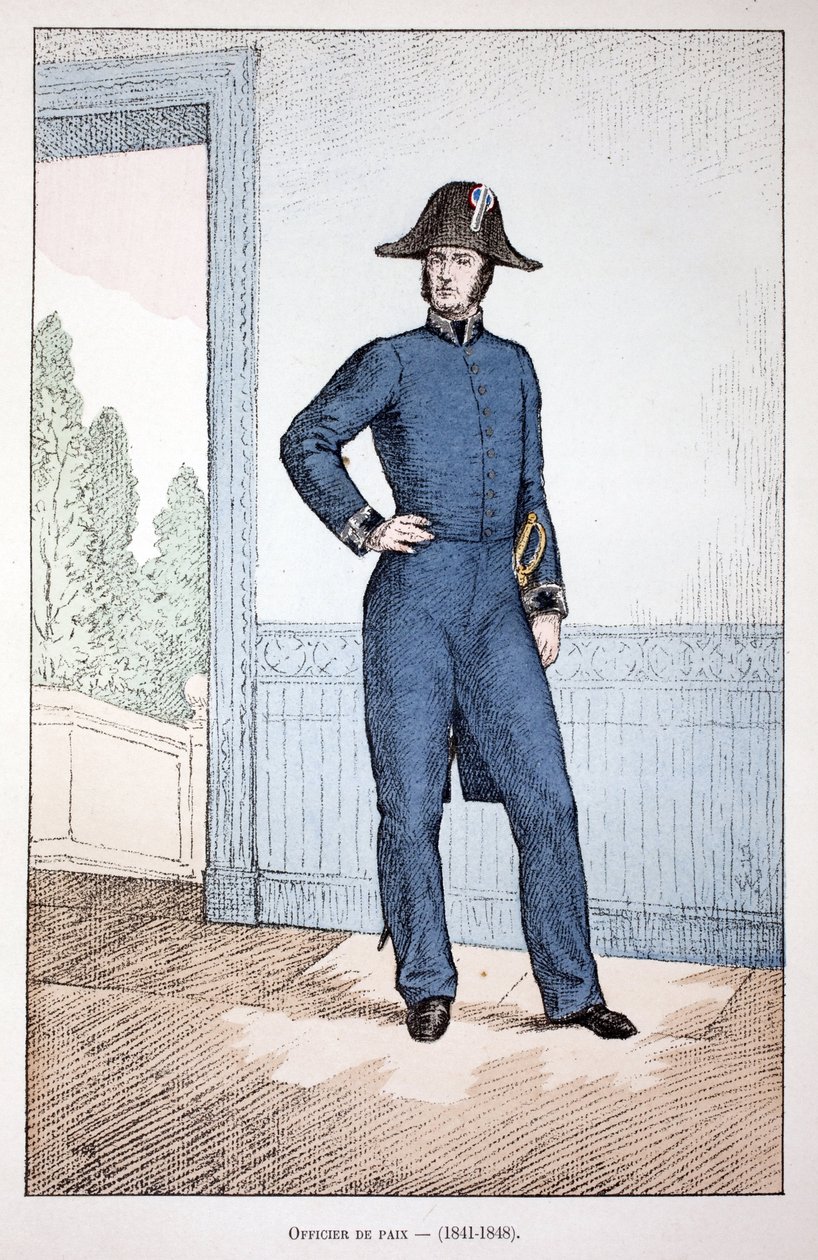 Béketiszt (1841-1848). Színes rézkarc, illusztrációként: „” Histoire du corps des gardes de la paix””” című könyv Louis Lepine (1846-1933) Szajna menti rendőrprefektus gondozásában jelent meg Alfred Rey (1864-?) és Louis Feron gondozásában. (1862- alkotó: Unknown artist