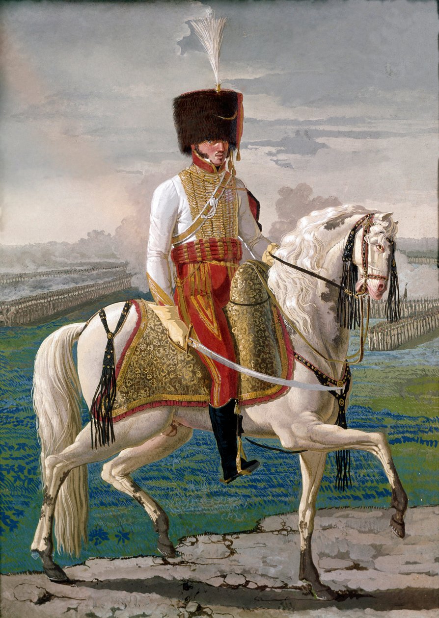 A veliták lovas tisztje, I. Napóleon császár tiszteletére létrehozott katonai alakulat a XIX. század eleji tempera. Museo Nazionale di San Martino Nápoly alkotó: Unknown artist