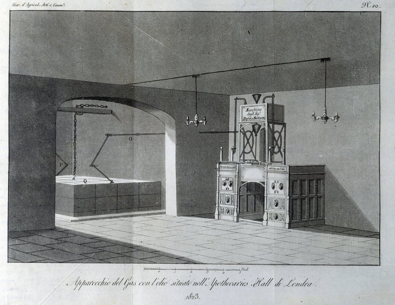 Olajgáz-berendezés a londoni Apothecaries Hallban. A „” Giornale dell