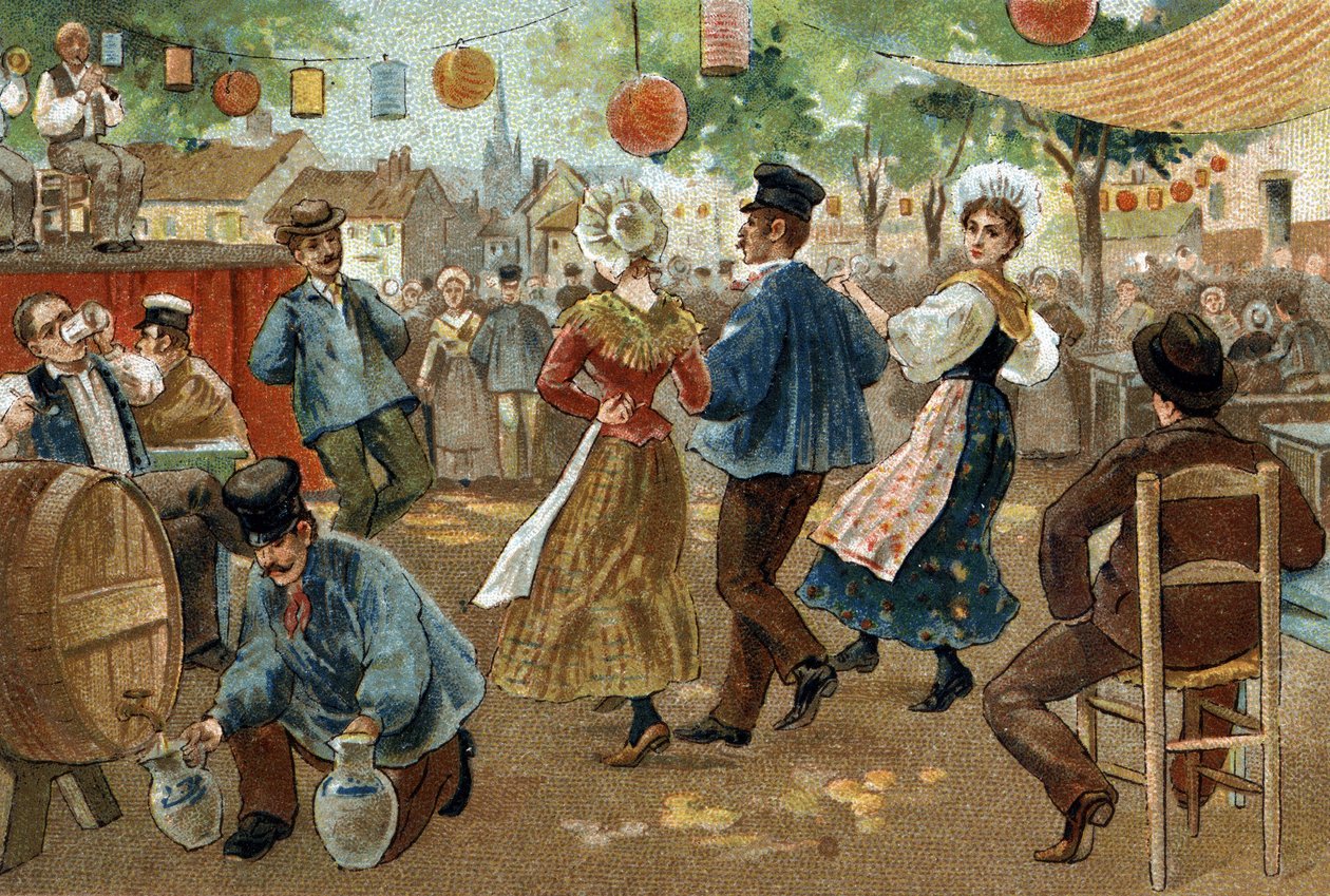 Régi szokás, amelyet Flandria régiójában ünnepelnek: Flamand Vásár. A 19. század végének kromolitográfiája. alkotó: Unknown artist