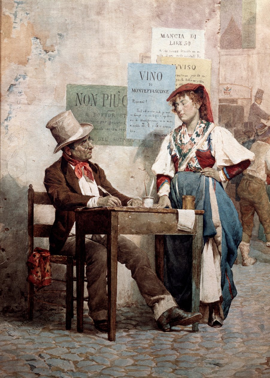 Öreg: a közíró Rómában. 19. századi akvarell Róma, Museo del Folklore alkotó: Unknown artist