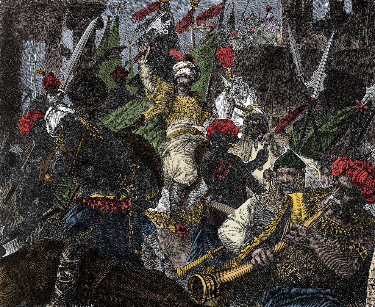 1453. május 29-én, II. Mohamed, az Oszmán Birodalom szultánja megrohanta Konstantinápolyt – Konstantinápoly elfoglalása: II. Mehmet oszmán szultán (II. Mehmed, a Hódító vagy Mohamed II Fatih) (1430-1481) hadserege ostrom alá vette Konstantinápoly városát.  alkotó: Unknown artist